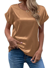 Solid Color Loose Short Sleeves Round-Neck T-Shirts Tops