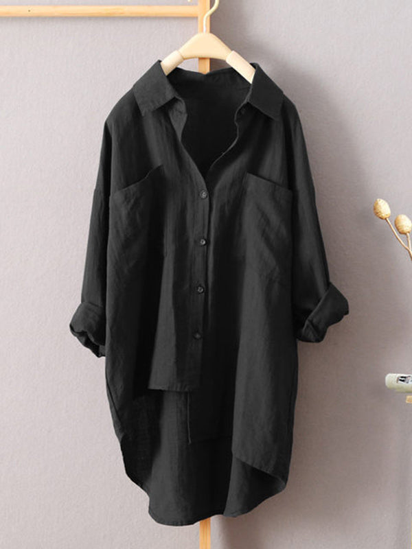 Original Solid Irregularity Lapel Shirt Blouse Tops