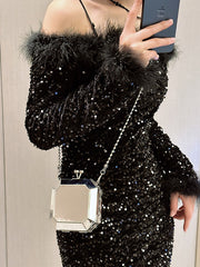 Chains Geometric Solid Color Satchels Crossbody Bags