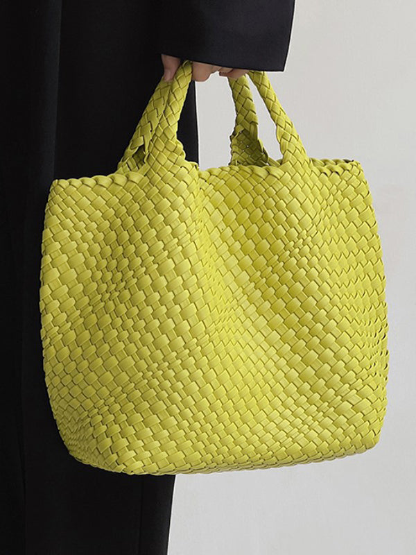 Solid Color Woven Tote Handbags Bags