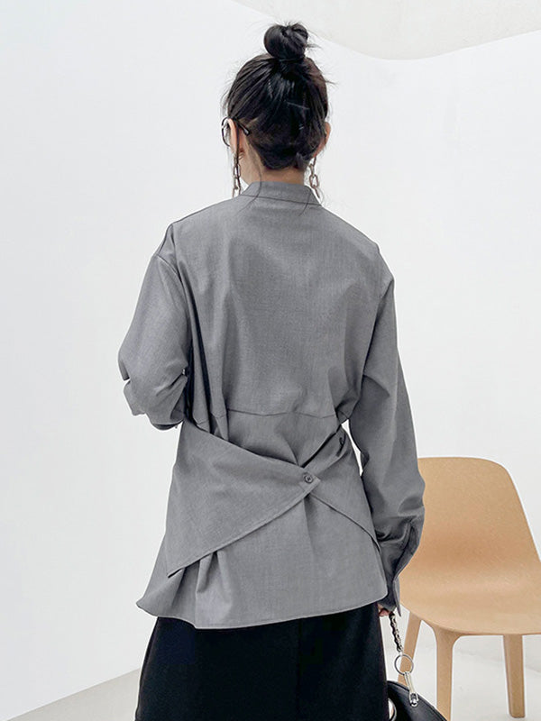 Light Maturity Irregular Stand Collar Long Sleeve Shirt
