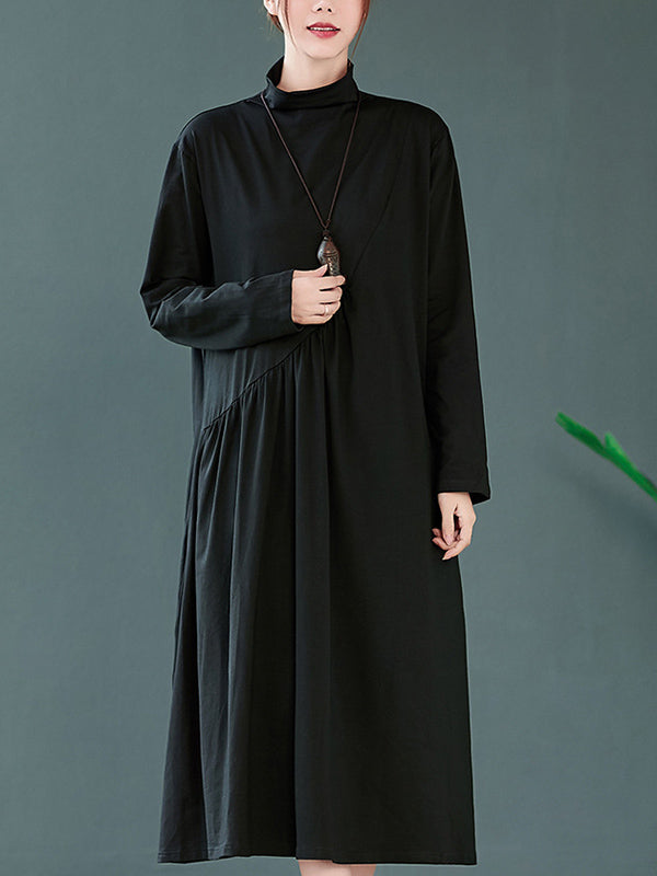 Original Solid High-Neck Knitting Dress