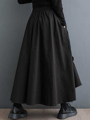 Elasticity Pleated Pockets Solid Color Tulle High-Low Loose Skirts Bottoms