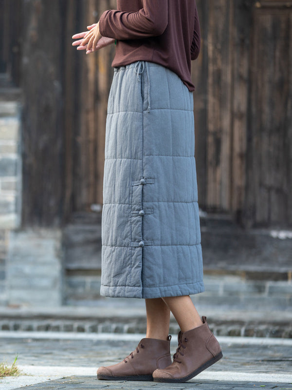 Cotton-Padded Clothes Keep Warm Quilted Solid Color Split-Joint Velvet Loose Skirts Bottoms