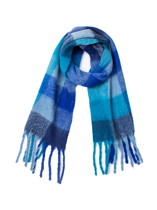 Keep Warm Multi-Colored Plaid Tasseled Thick Shawl&Scarf