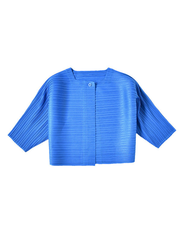 Casual Loose Half Sleeves Pleated Solid Color Outerwear