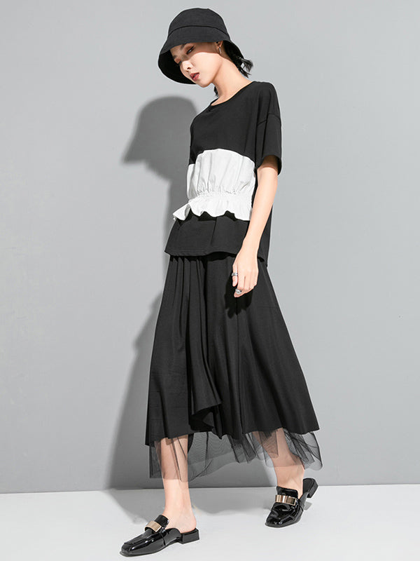 Original Falbala Split-Joint T-Shirts Tops