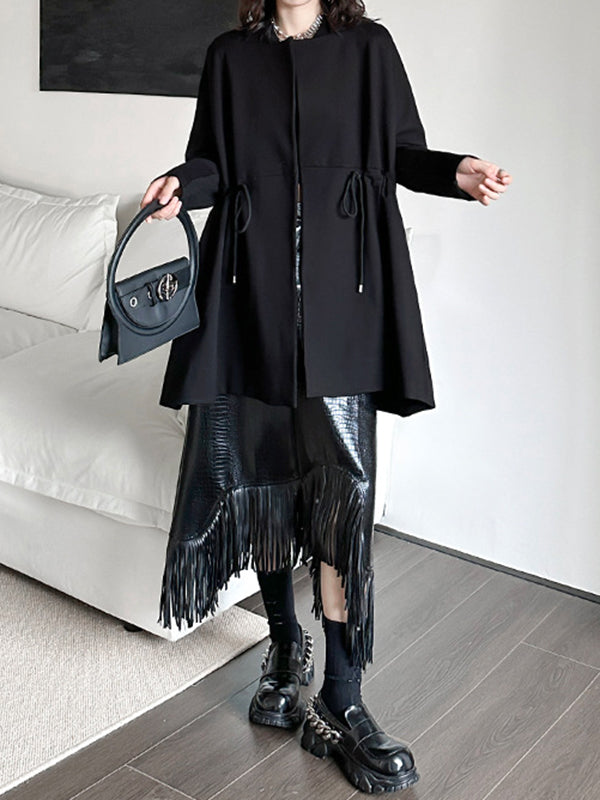 Drawstring Solid Color Long Sleeves Loose Square-Neck Trench Coats Outerwear