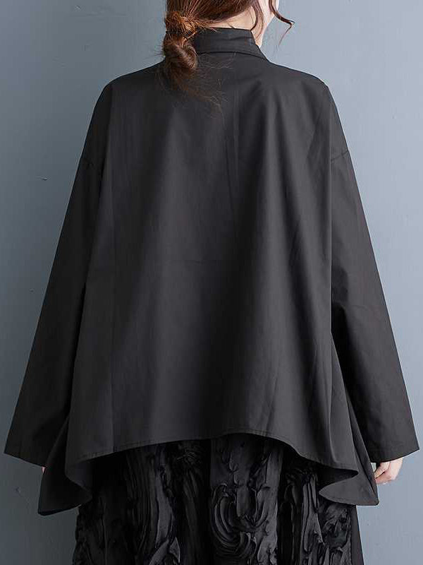 Asymmetric Printed Split-Joint Long Sleeves Loose Lapel Blouses