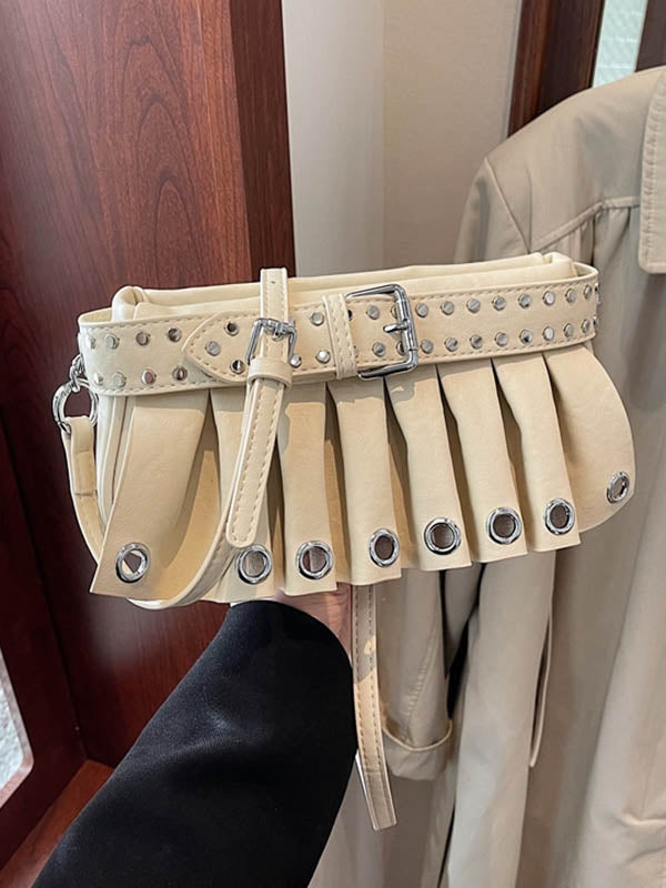 Geometric Pleated Zipper Shoulder Bags Handbags