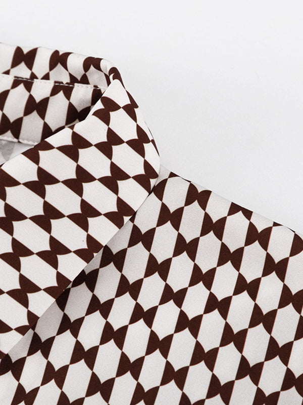 Plaid Printed Half Sleeves Loose Lapel Shirts&Pants Two Pieces Set