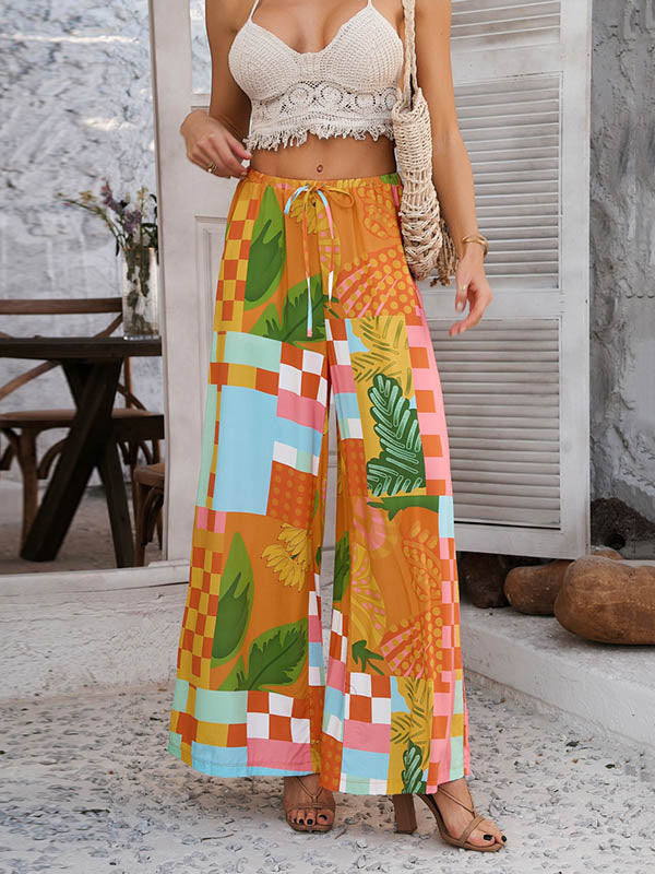 Contrast Color Drawstring Pockets High Waisted Loose Trousers Pants
