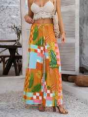 Contrast Color Drawstring Pockets High Waisted Loose Trousers Pants