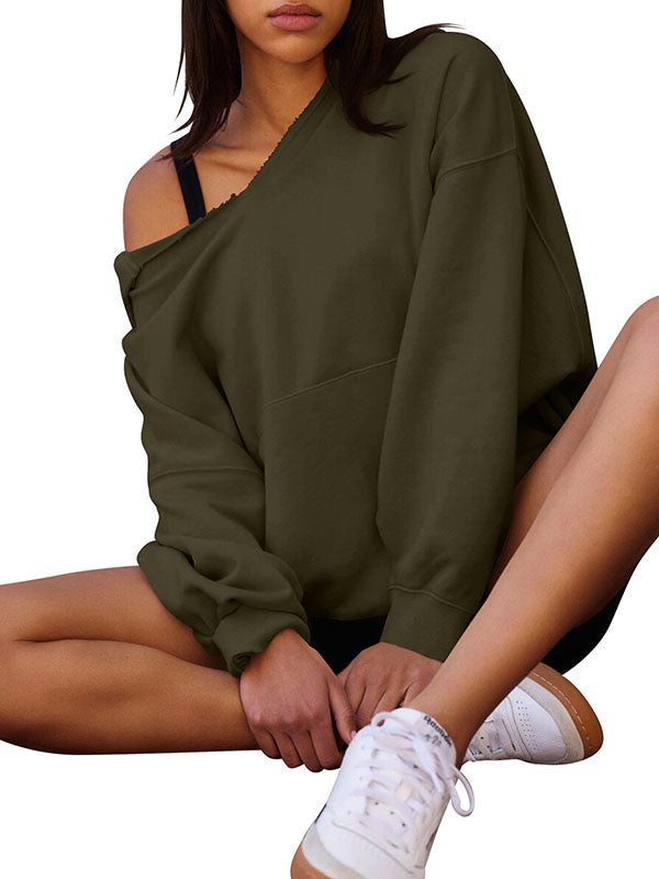 Solid Color Split-Joint Batwing Sleeves Loose Hooded Hoodies Tops
