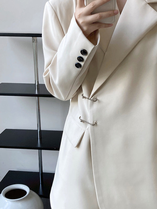 Urban Long Sleeves Loose Solid Color Pin Lapel Collar Suit Outerwear