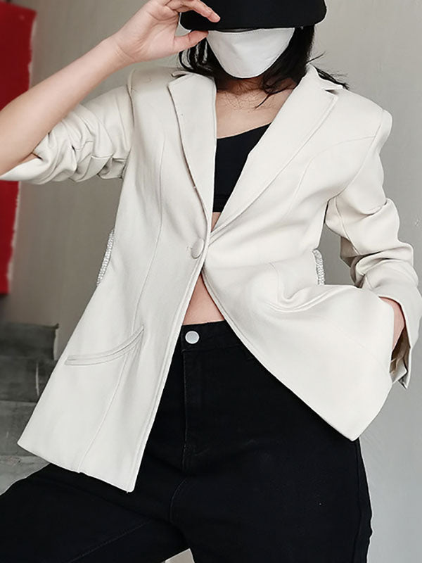 Casual Loose Long Sleeves Sequined Tasseled Hollow Shiny Notched Collar Outerwear Blazer