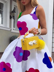 Sleeveless Floral Printed Square-Neck Midi Dresses