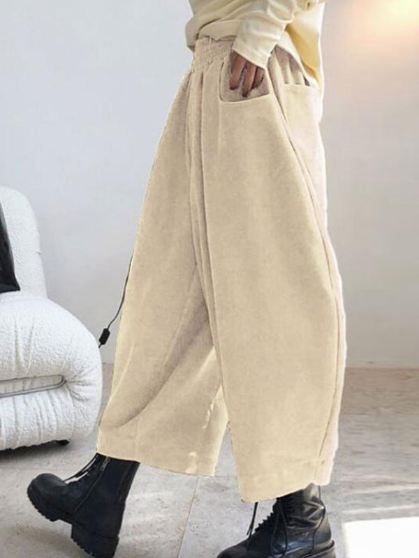 Elasticity Solid Color Split-Joint Harem Pants Wide Leg Trousers Pants