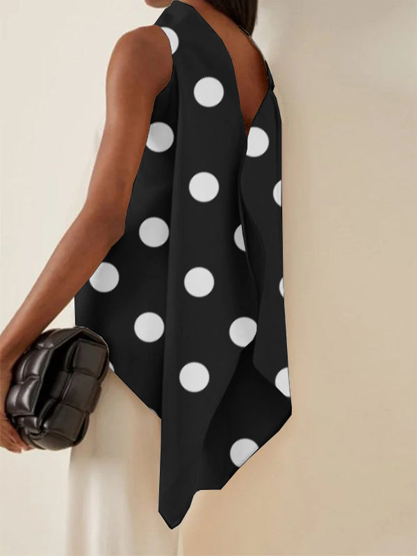 Polka Dot Asymmetric Split-Joint Sleeveless Vest
