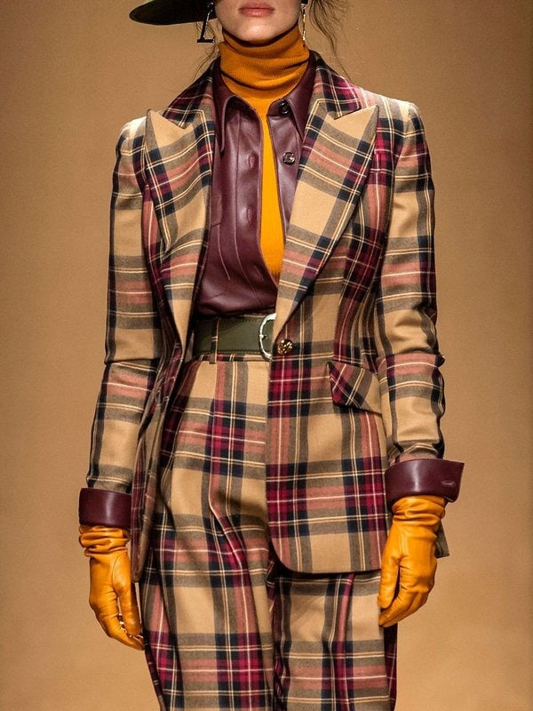 Plaid Split-Joint Long Sleeves Lapel Outerwear Jackets