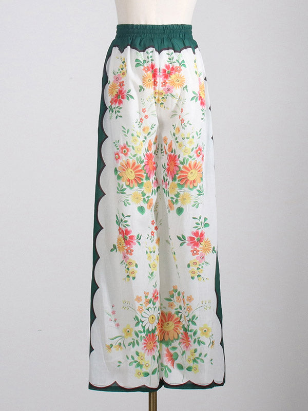 Buttoned Long Sleeves Flower Print Lapel Shirts Top + High Waisted Pants Bottom Two Pieces Set