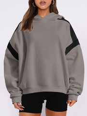 Contrast Color Pockets Split-Joint Hooded Long Sleeves Hoodies Tops