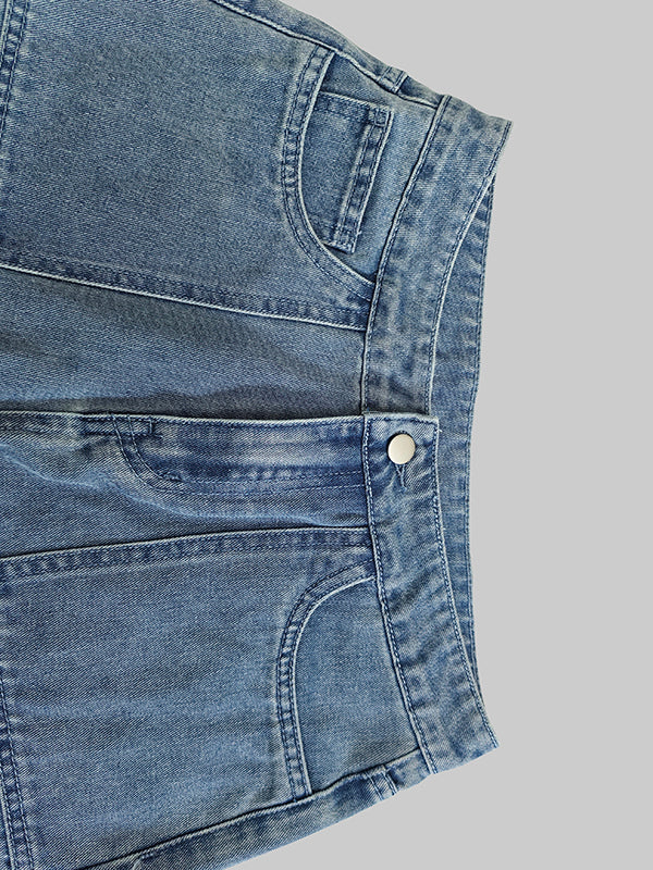 Contrast Color Pockets High Waisted Wide Leg Jean Pants Bottoms