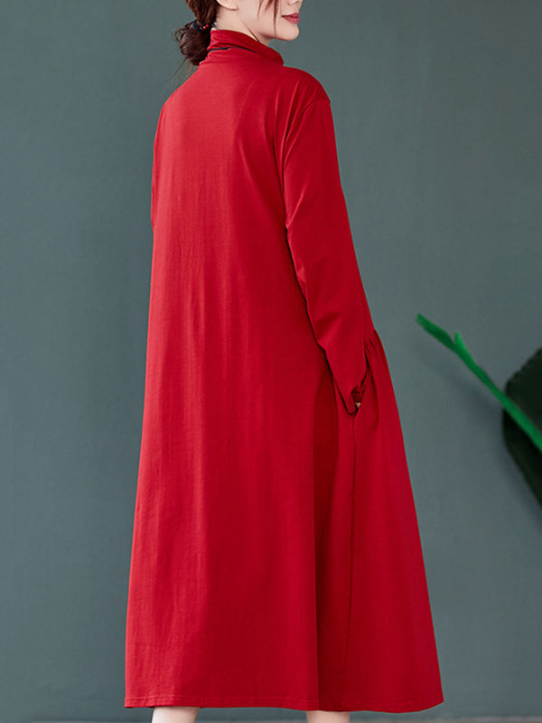 Original Solid High-Neck Knitting Dress