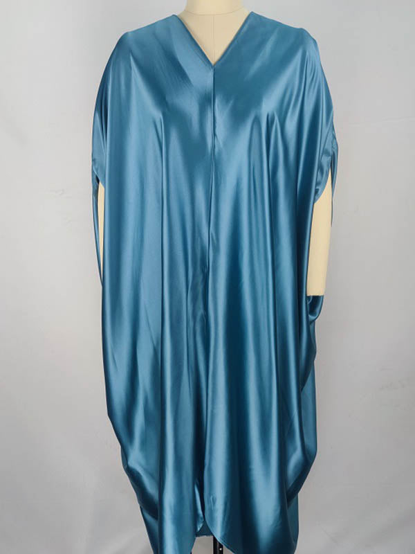 Solid Color Batwing Sleeves High-Low Deep V-Neck Maxi Dresses