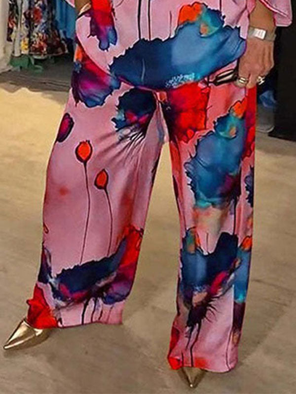 Elasticity Printed High Waisted Loose Trousers Pants