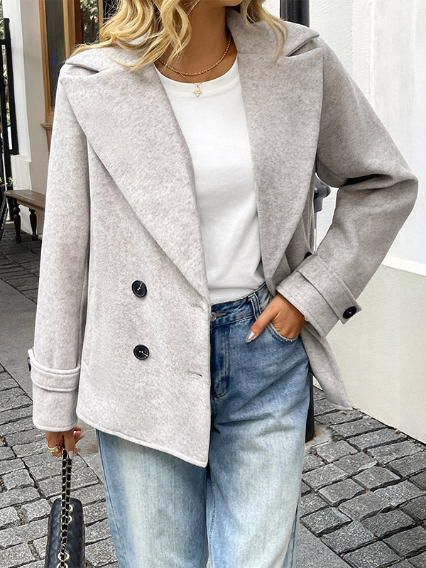 Buttoned Double-Breasted Solid Color Long Sleeves Loose Lapel Outerwear Blazer