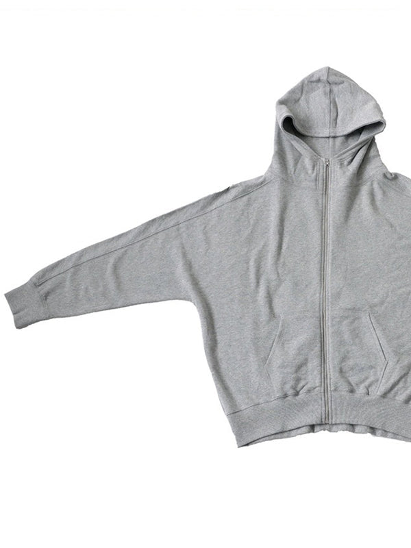 Solid Color Zipper Hooded Long Sleeves High-neck Outerwear Jackets
