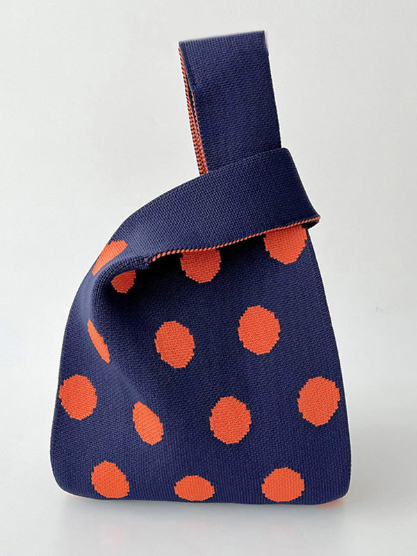 Contrast Color Polka-Dot Split-Joint Woven Handbags Bags