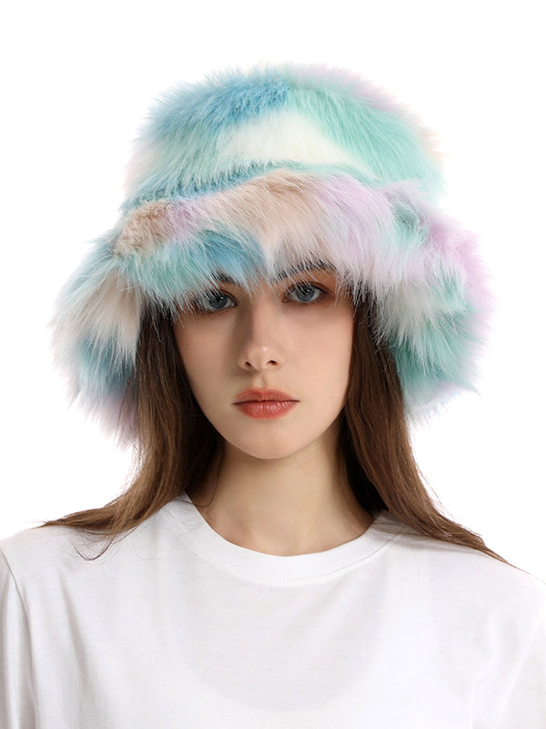 Adjustable Contrast Color Keep Warm Velvet Bucket Hat