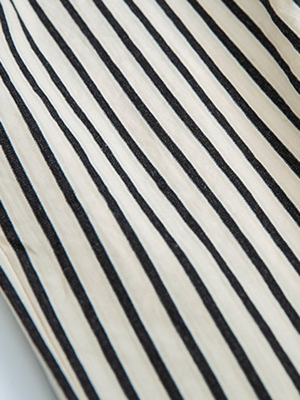 Split-Joint Striped High Waisted Loose Trousers Pants