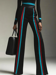 Contrast Color Striped High Waisted Trousers Pants