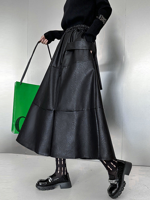 Solid Color Split-Joint Zipper A-Line Hipster Skirts Bottoms