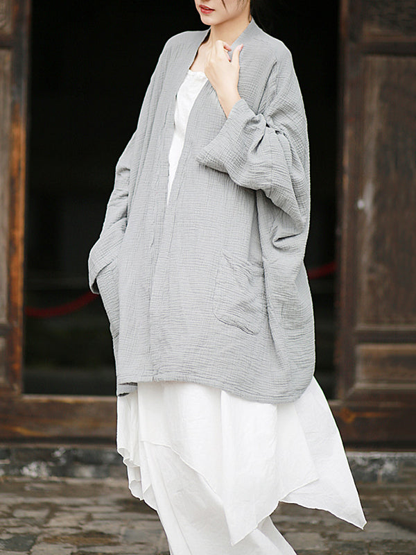 Pleated Solid Color Split-Joint Batwing Sleeves Loose Cover-Ups Tops