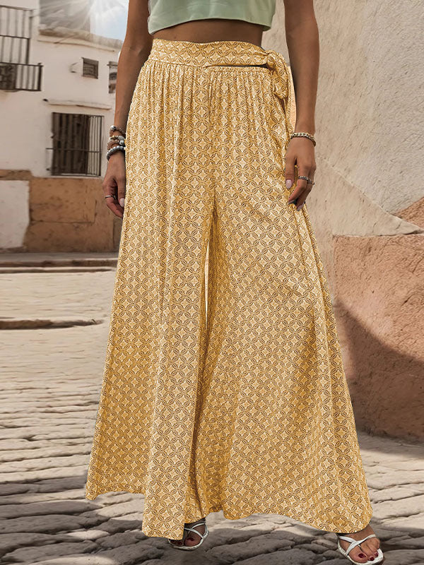 Printed Tied Waist Loose Wide Leg Pants