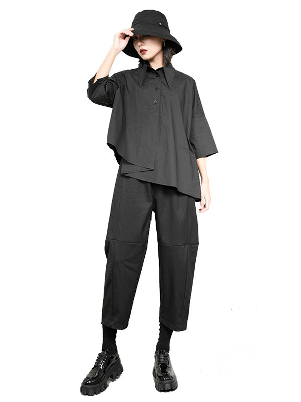 Leisure Loose Irregularity Solid Color Polo Blouses&Shirts Tops
