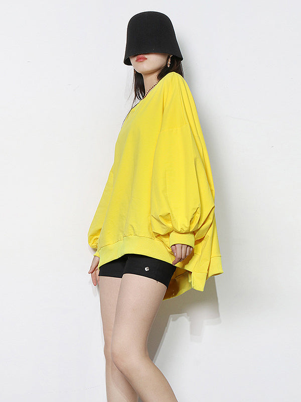 Casual Simple Puff Sleeves Solid Color Round-Neck Sweatshirt Top