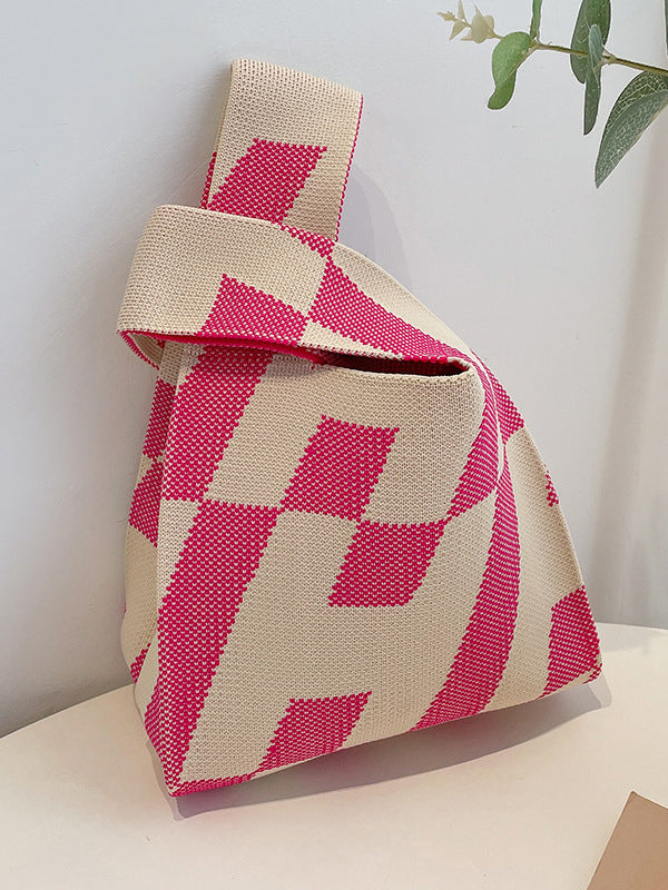 Contrast Color Letter Print Woven Handbag Bags