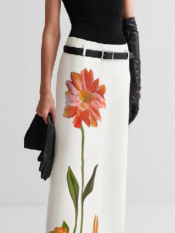 Flower Print H-line Skirts Bottoms