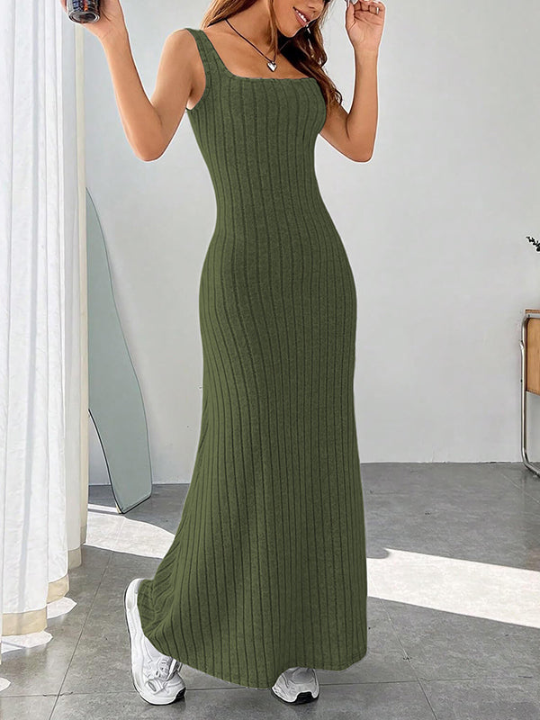 Solid Color A-Line Loose Spaghetti-Neck Maxi Dresses
