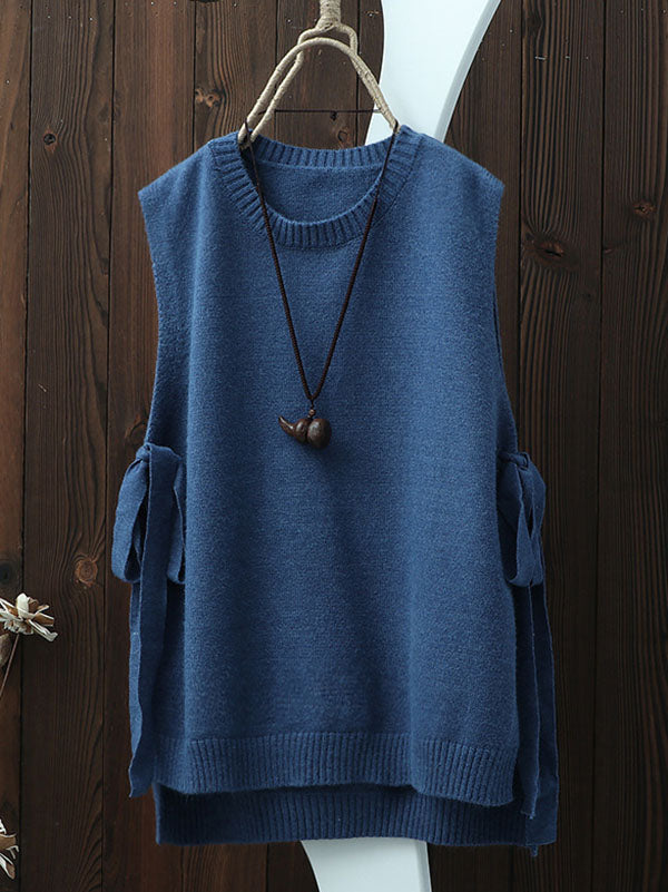Vintage Split-side Bandage Knitting Vest