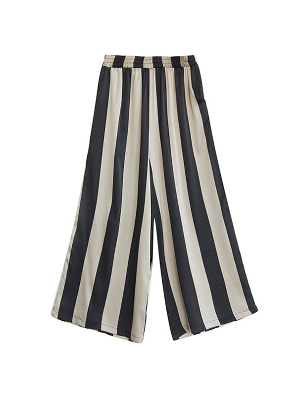 Striped Irregular clipping Loose Round-neck Two Pieces Set