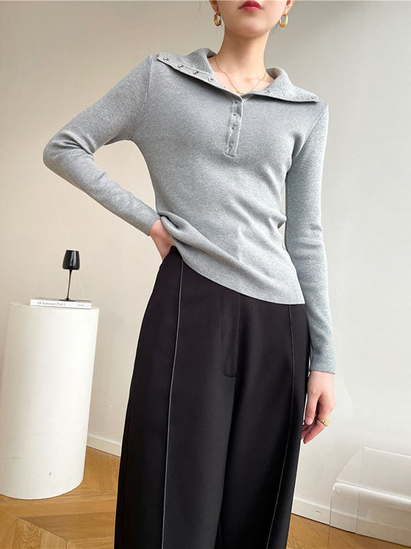 Casual Skinny Loose Solid Color Lapel Collar Pullovers
