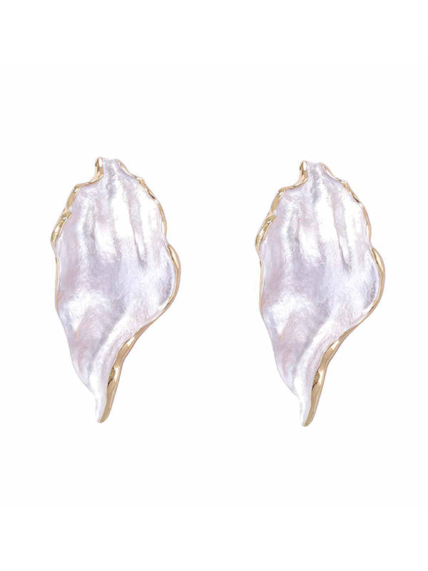 Leaves Print Pleated Irregularity Earrings Accessories
