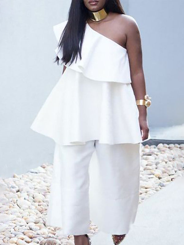Pockets Solid Color High Waisted Loose Trousers Pants