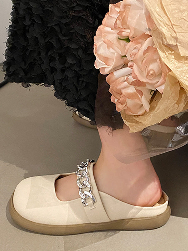 Chains Round-Toe Shallow Cut Split-Joint Slippers Mary Janes